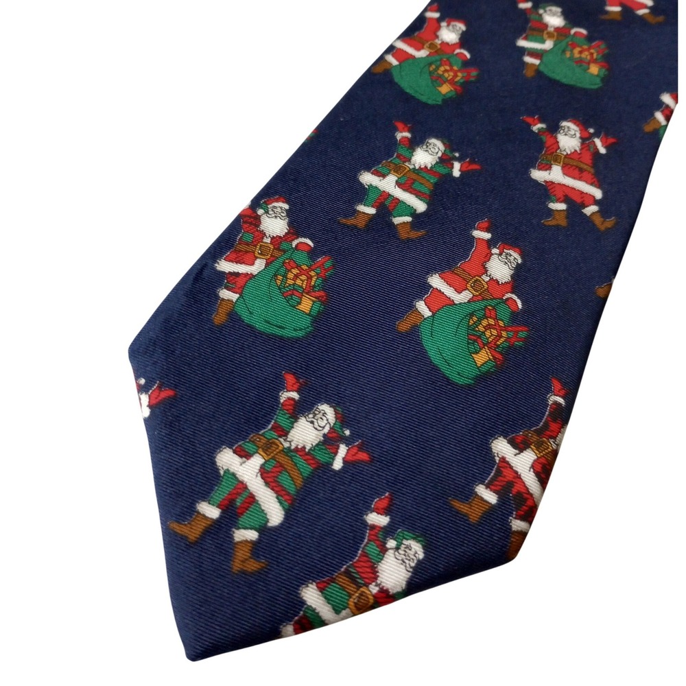417 by Van Heusen Mens Navy Blue Silk Santa Claus Christmas Holiday Necktie
